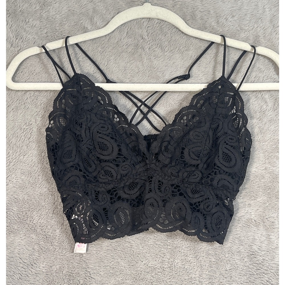 PINK Victoria's Secret S Black Lace Bralette Crossback Lingerie Top Romanic Goth